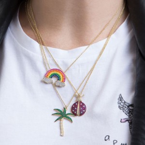 Yellow Silver Arc-en-ciel Palm Tree Necklace