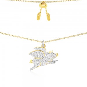 Yellow Silver Flying Pig Necklace