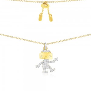 Yellow Silver Dancing Robot Necklace