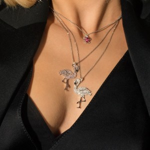 Silver Pink Flamingo Necklace