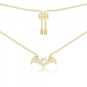 Yellow Silver Flying Bat Necklace