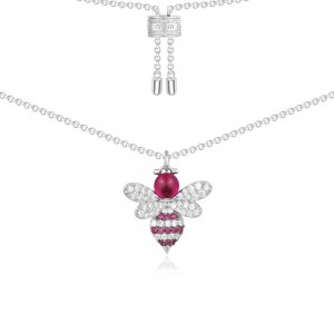 Silver Red Bumble Bee Necklace