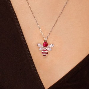 Silver Red Bumble Bee Necklace