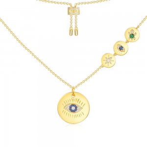 Yellow Silver Lucky Eye Pendant Necklace
