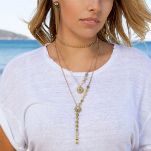 Yellow Silver Lucky Eye Pendant Necklace