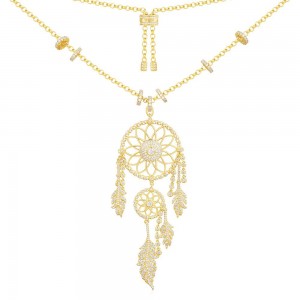 Yellow Silver Dream Catcher Necklace