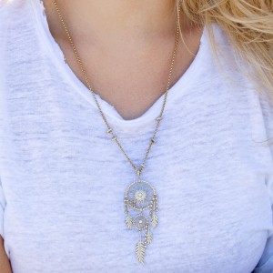 Yellow Silver Dream Catcher Necklace