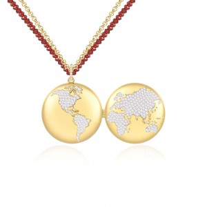 Yellow Silver KalÉidoscope Necklace With World Map Locket