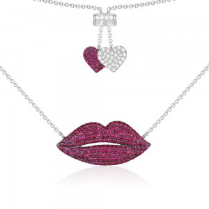 Red Silver Lip Necklace