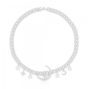 Silver MÉtÉorites De NoËl Chain Choker With Pearl