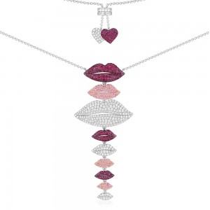 Silver Multicolor Lips Necklace