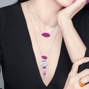 Silver Multicolor Lips Necklace