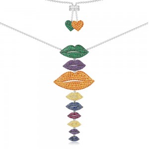 Multicolor Silver Lips Necklace