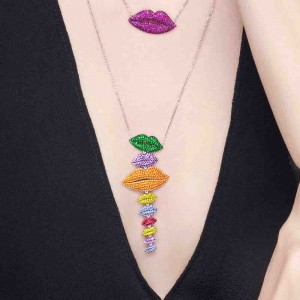 Multicolor Silver Lips Necklace