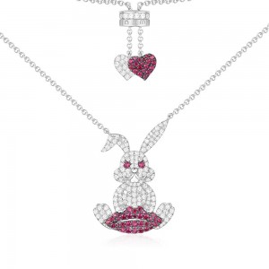 Silver Rabbit With Red Lip Necklace