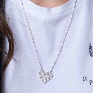 Silver Pixel Heart Necklace