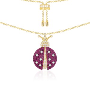 Yellow Silver Arc-en-ciel Ladybug Necklace