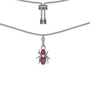 Dark Grey Silver Red 'ants' Necklace