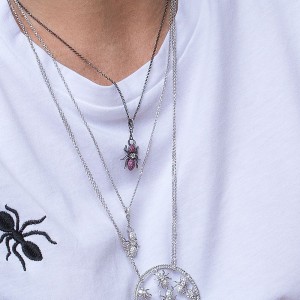 Dark Grey Silver Red 'ants' Necklace