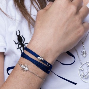 Silver 'ants' Blue Choker Bracelet