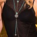 Yellow Silver Soleil Long Necklace With Mini Stone In Turquoise Color