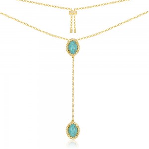 Yellow Silver Soleil Long Necklace With Stone In Turquoise Color