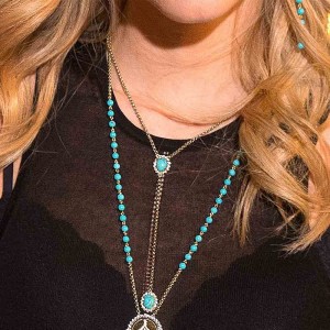 Yellow Silver Soleil Long Necklace With Stone In Turquoise Color