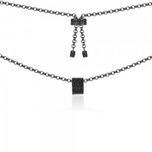 Black Silver KalÉidoscope Necklace With Loop Pendant