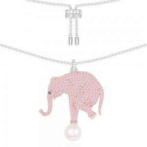 Silver Equilibre Pink Elephant Necklace With Pearl