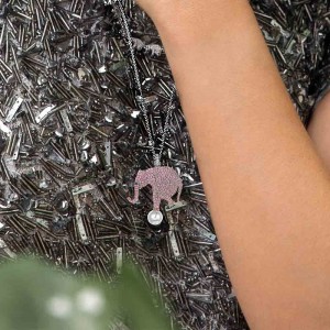 Silver Equilibre Pink Elephant Necklace With Pearl